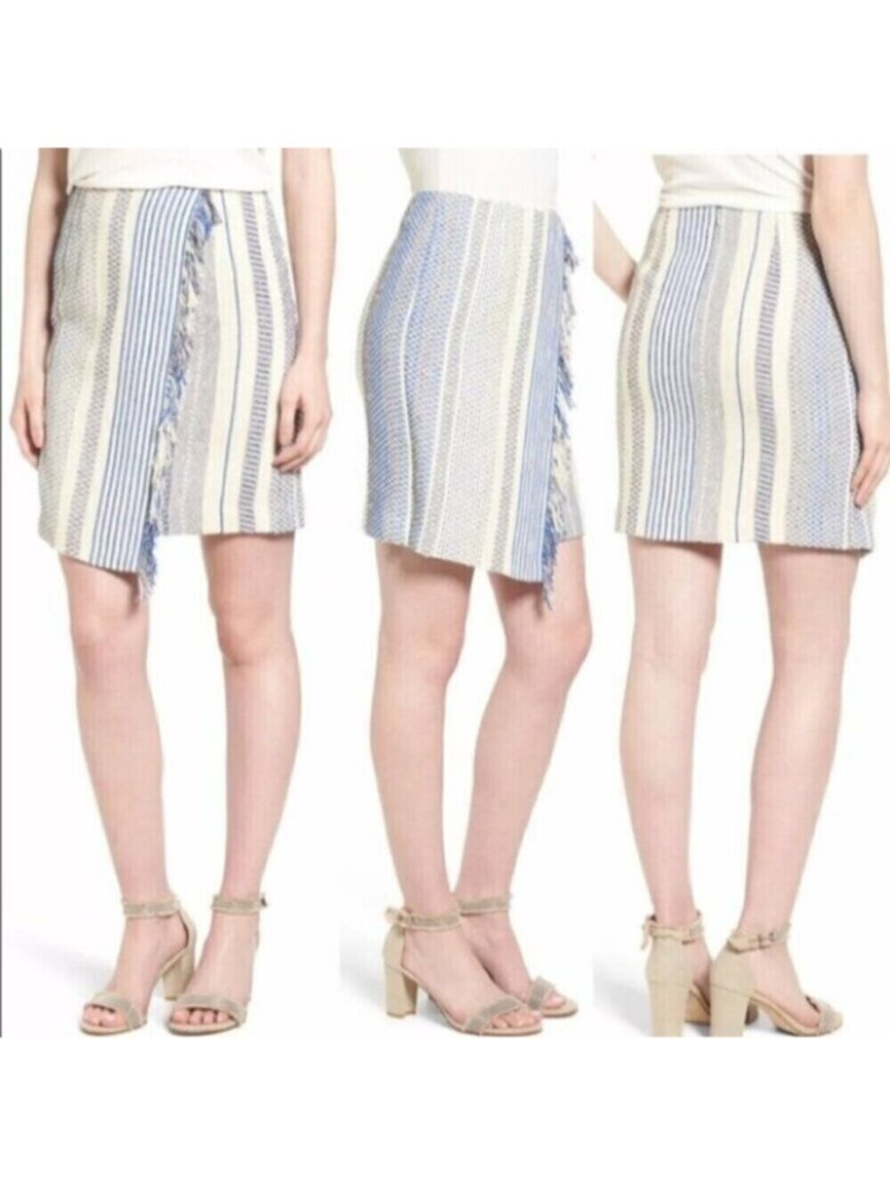Halogen Fringe Faux Wrap Pencil Blanket Skirt Size 10